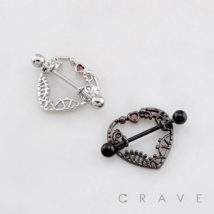 METALLIC HEART-SHAPED FRAMEWORK 316L SURGICAL STEEL NIPPLE RING
